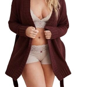Aerie Maroon/Brown Chunky Knit Cardigan Sweater